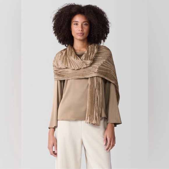 Eileen Fisher Accessories - NWT Eileen Fisher Whisper Pleated 100% Organic Silk Scarf Beige One Size